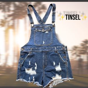 ⚡️TINSEL⚡️ Vintage Wash Denim Short Overalls